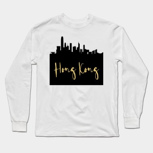 HONG KONG CHINA DESIGNER SILHOUETTE SKYLINE ART Long Sleeve T-Shirt